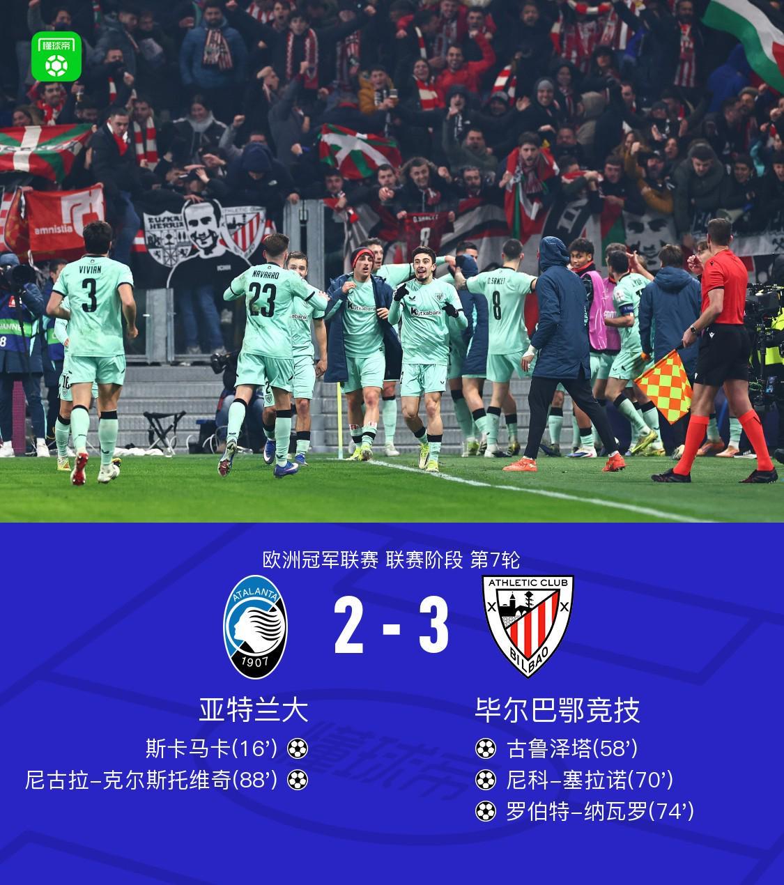 开云体育-毕尔巴鄂竞技3-2逆转亚特兰大，纳瓦罗两传一射，古鲁泽塔、塞拉诺破门